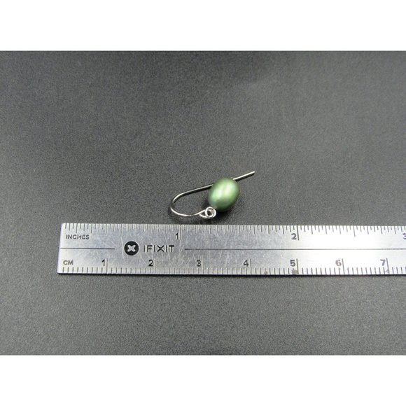 Sterling Silver Cute Small Light Green Pearls Earrings - Picture 4 of 5